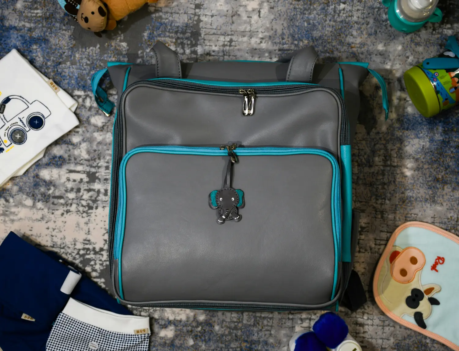 Childrens backpack getting ready for childcare